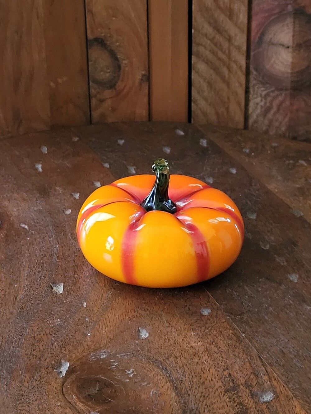 Hand-Blown Orange Glowy Glass Pumpkin - Picture 3 of 11